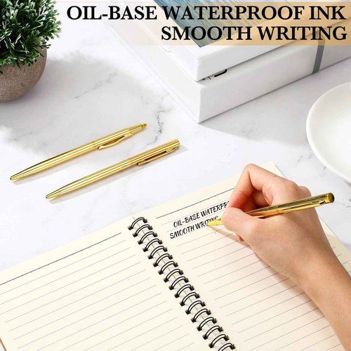 Fuutreo 200 Pack Wedding Gold Pens Bulk Gold Metal Pens Slim Ballpoint Retractable Ballpoint with Black Ink Mini Conical for Wedding Favors Guests, Office Business Teachers,1.0 mm