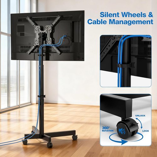 Mobile TV Cart - Adjustable Floor Stand for 13-55 Inch TVs | Tilt Mount, Holds Up to 77 lbs