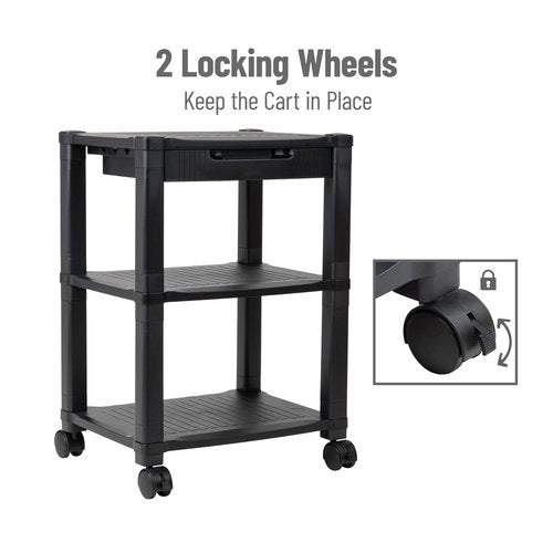 Mind Reader Rolling Printer Cart, Utility Cart, Printer Stand, Desk Storage, Office, 17.25"L x 13.5"W x 24.5"H, 3-Tier, Black