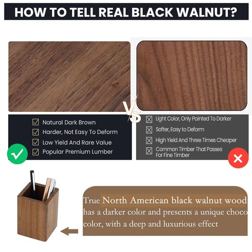 MultiBey North American Walnut Wood Pencil Holders, Black Walnut Pen Holder Wooden Pencil Box, Wood Desk Accessory Organizer for Desk Office Home