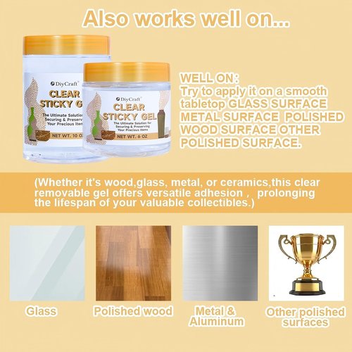 10 oz Clear Sticky Gel for Museum Exhibits, Reusable Putty, Non-Toxic Clear Adhesive Glue Gel to Antiques, Glass, Ceramic and Action Figures