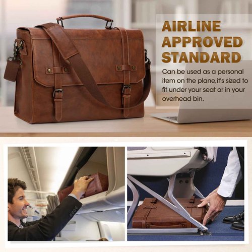 RAINSMORE Mens Messenger Bag 18 Inch Waterproof Vintage Leather Laptop Briefcase Large Laptop Bag Satchel Bag Computer Shoulder Bag for Office Business Travel College,Brown