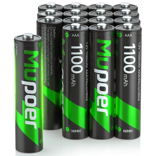 Mupoer Rechargeable AAA Batteries 16 Pack,1100mAh NiMH AAA Rechargeable Battery,1.2V Triple A Battery, High Capacity Low Self Discharge Pilas Recargables,3A Batteries for Solar Light Toy Remote