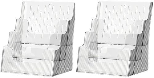 Gagee 2 Pack Brochure Display Stand or Wall Mount 8.5 x 11 inch,3 Tier Magazine Holder,Clear Stands for Display Literature,Brochures,Pamphlet,Flyer,Paper Document