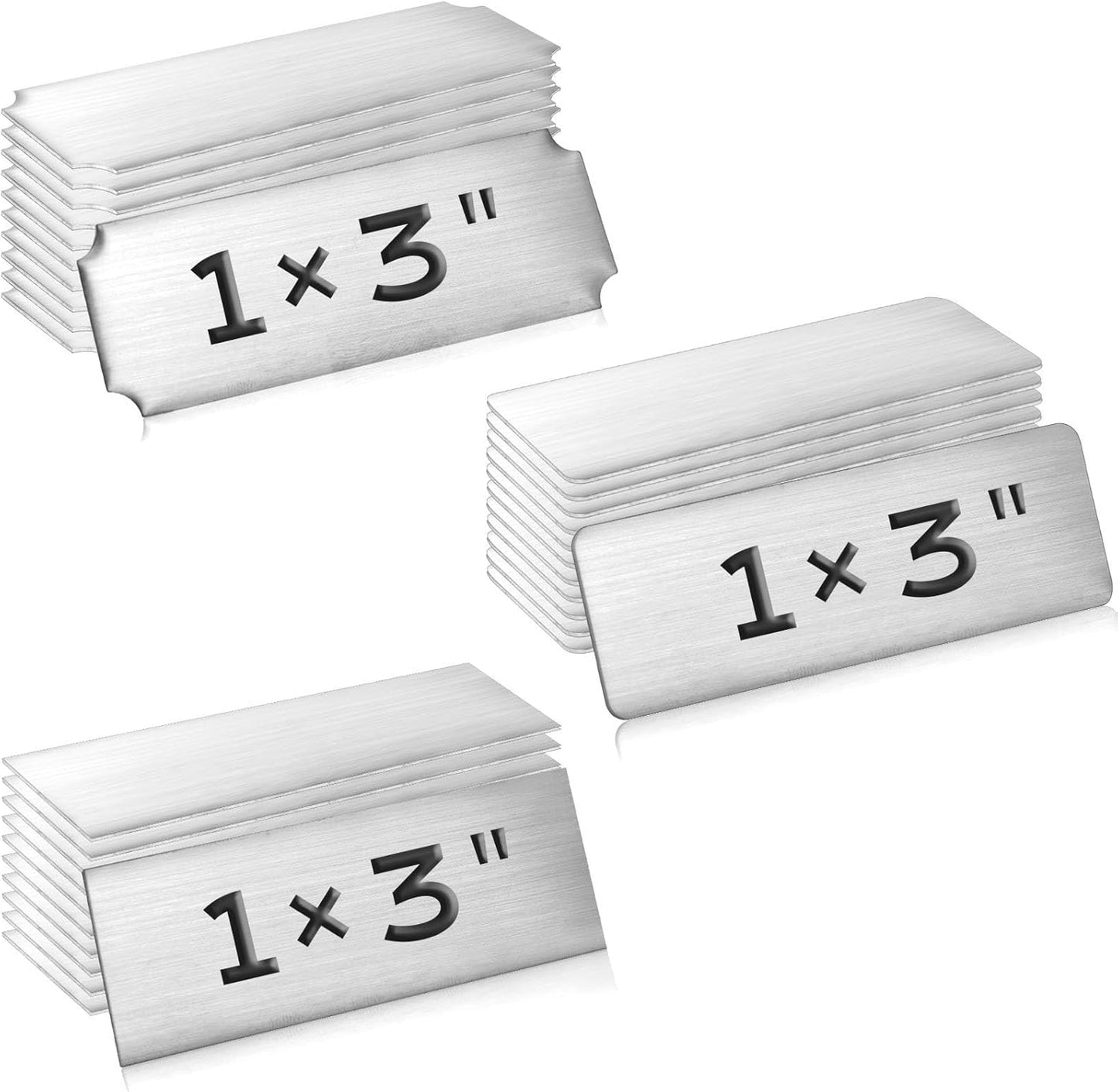 Therwen 30 Pcs Personalized Name Plates - Laser Engraved Brushed Stainless Steel Tags | Silver, 1''x3''