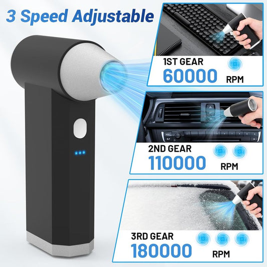 Electric Air Duster-180000RPM Compressed Air Duster, Super Power Cordless Jet Air Blower, 3-Gear Adjustable Mini Rechargeable Turbo Fan for Computer, Keyboard, House, Outdoor and Car, Gifts for Men
