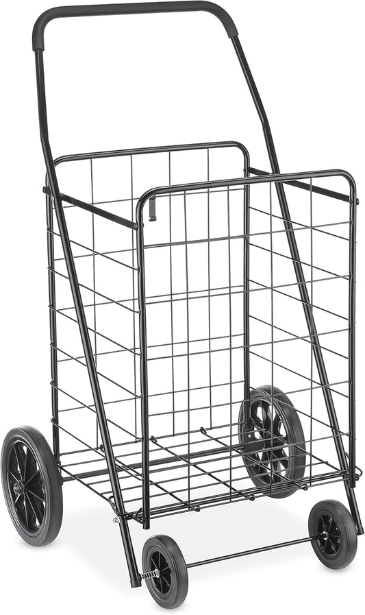 Whitmor Extra Large Utility Shopping Cart - Heavy Duty 100 Lb Capacity, Collapsible Design, Black
