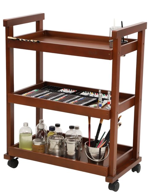 DJAR Art Cart Organizer, Beech Wood Storage Cart for Studio, Office, Rolling Utility Cart with Wheels, Walnut