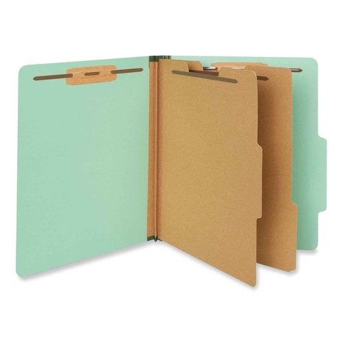 Universal six-Section Classification folders, Heavy-Duty pressboard Cover, 2 dividers, 6 Fasteners, Letter Size, Light Green, 20/Box