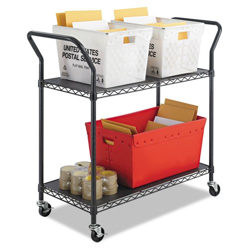 Safco 5337BL Wire Utility Cart with 2 Shelves, Rated up to 400 lbs, Black