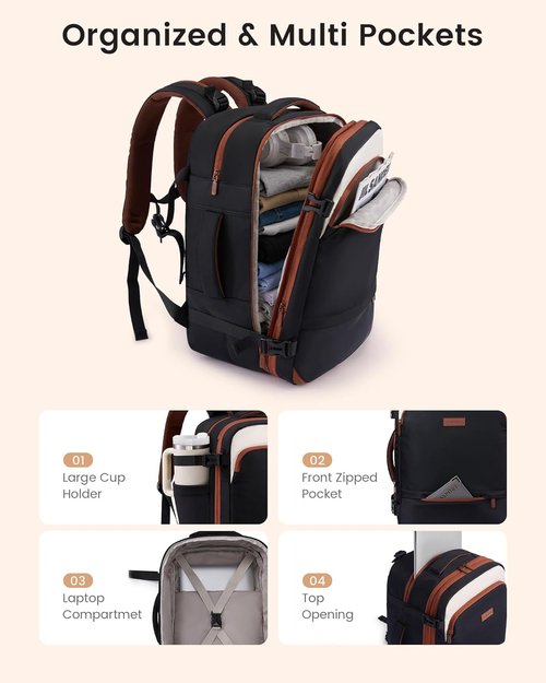 LOVEVOOK Travel Backpack - 45L Expandable Carry-On Bag | Waterproof Business & Weekend Essentials, Fits 17" Laptop