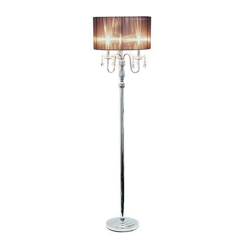 Elegant Designs LF1002-BLK Trendy Romantic Sheer Shade Hanging Crystals, Black Floor Lamp