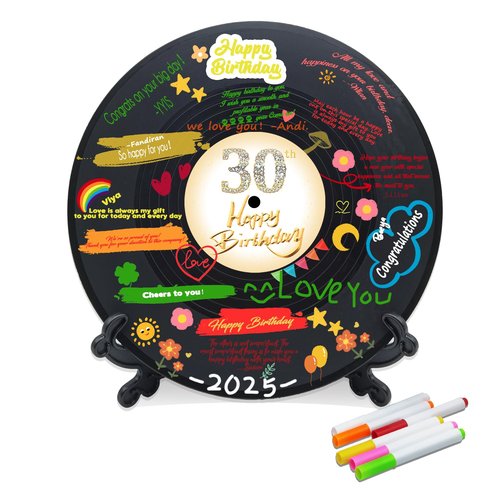 Vinyl Record Sweet 30 Birthday Decorations 11.6"X11.6", 30th birthday decorations Party Favor Sign Poster, 30th Birthday Guest Book Alternative, Great Sweet 30 Gifts for Girls or Boys (30 Years Old)