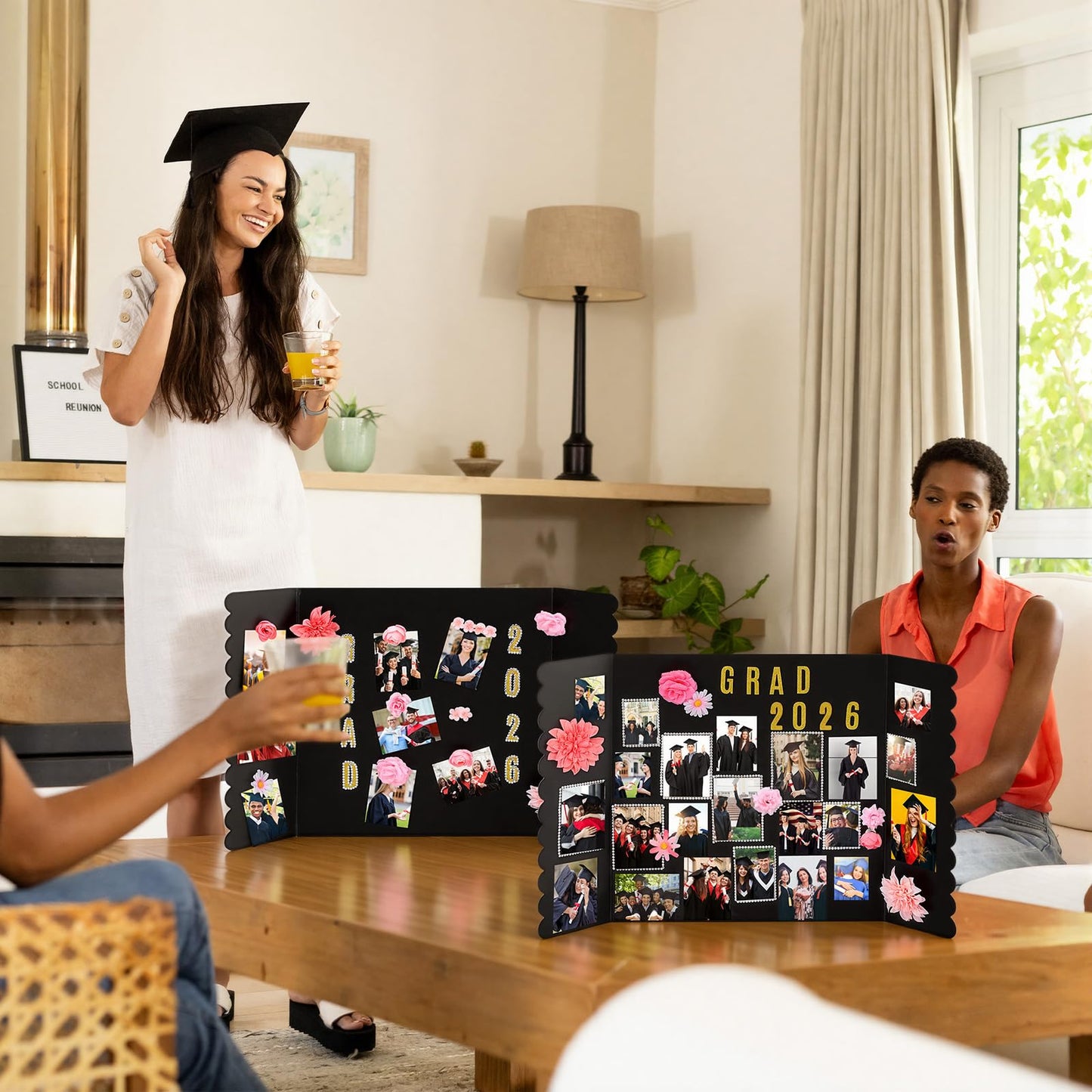 Marspark 2 Pack Large Graduation Photo Display Board 31.5 x 19.7 Inches Trifold Poster Board with Artificial Flowers for Class of 2026 Grad Party Picture Display Graduation Photo Frames Table Decor