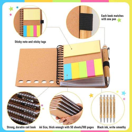 Chuangdi 40 Sets Christmas Employee Appreciation Gifts Thanksgiving Inspirational Notebook Journal with Sticky Notepad Bamboo Pen Bulk Thank You Gifts for Nurse Staff Team Coworker Teacher (Kraft)