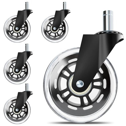 Office Chair Wheels Replacement,3 Inch Casters 7/16" Stem,Universal fit for Most Rolling/Gaming Chairs,Floor Protection for Carpet/Hardwood/Tile,Smooth&Quiet Rolling, Set of 5