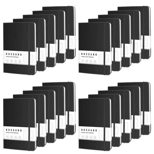 BOSSAND 20 Pack Lined Journal Notebooks Bulk, A5 Journals for Writing, 200 Pages 100 GSM Thick College Ruled Paper, Hardcover, 8.25 inches x 5.75 inches, Black