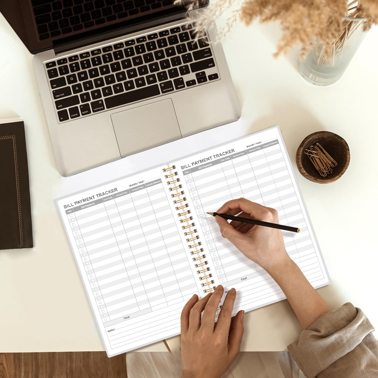 Bill Payment Tracker Notebook - Monthly Bill Organizer & Planner for Personal Budgeting Financial, Payments Checklist Organizer, 5.8" x 8.5", Rose Leaf