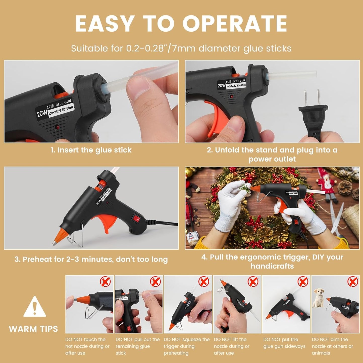Skiennix Mini Hot Glue Gun - Fast Preheating 20W Hot Melt Tool with 30 Glue Sticks for DIY Crafts (Black)