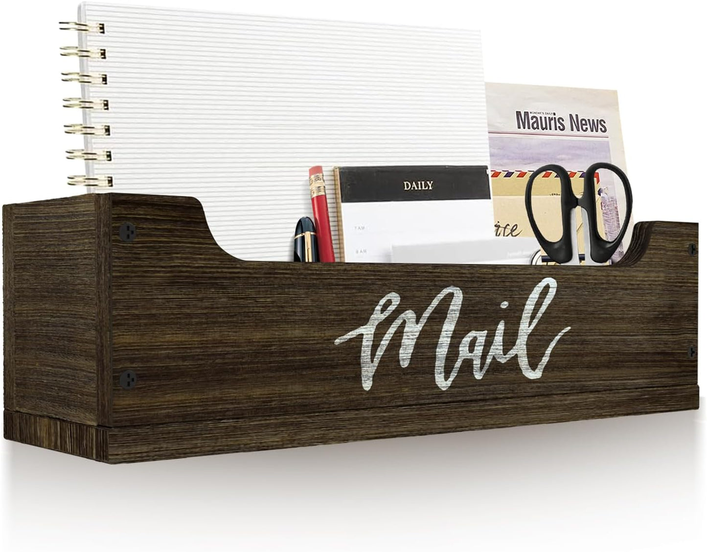 Skiennix White Wooden Mail Organizer - Stylish Countertop Storage Solution | Brown & White Finish