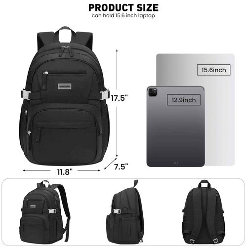 WINDARS Backpack for School Girls, Cute High School Backpacks for Teens Women Student Large Bookbag 15.6 Inch Laptop Bag with USB Charger Port for College Work Travel Trip (Black)