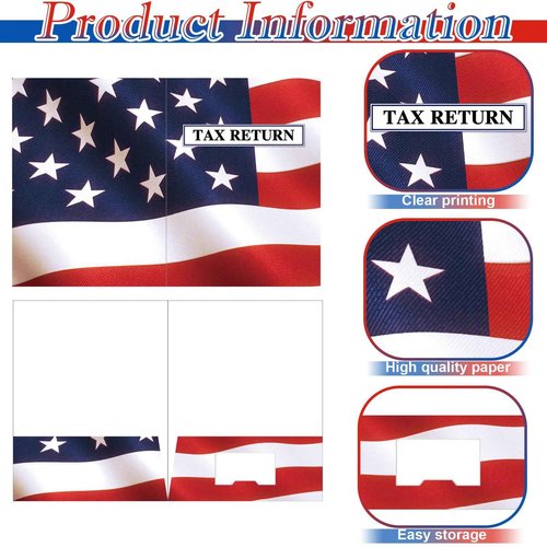 Skyygemm 100 Pcs Income Tax Return Folders 9 x 12 Inch Red White and Blue Tax Envelopes with Two Pocket for Preparer Organizer Office Supplies