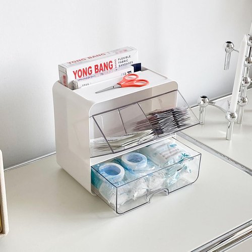 Regine Switzerland Bandages Storage Organizer - Wall-Mounted Plastic Medical Supplies Container | White Box for Cotton Swabs & Elastic Bandage Wrap