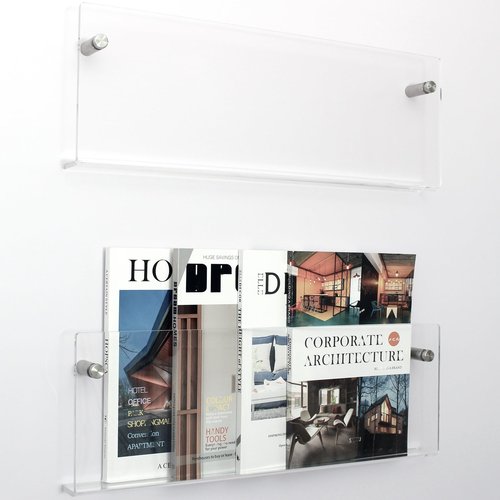 XOHYW 2 Pack Clear Acrylic Magazine Holder, Wall Mount Hanging Bookshelf Literature Storage Rack, Brochure File Display Shelf for Waiting Room, Living Room, Office, Home