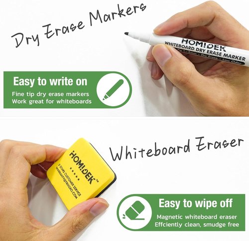 HOMiDEK Magnetic Dry Erase Board: Large Fridge Whiteboard, Flexible Refrigerator Magnet White Board, Blank Writing Note Sheet with Kitchen Conversion Chart Magnet, 4 Markers & Eraser - 23 x 15