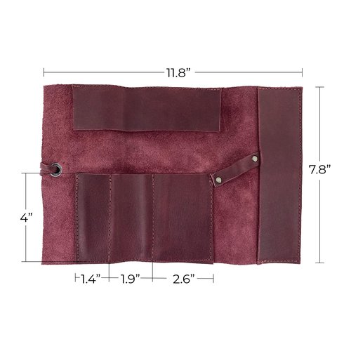 Hide & Drink, Rustic Pencil Roll Pouch, Multi-Purpose Storage Wrap for Scissors, Earphones, Organizer for Craft, Full Grain Leather, Handmade, Sangria