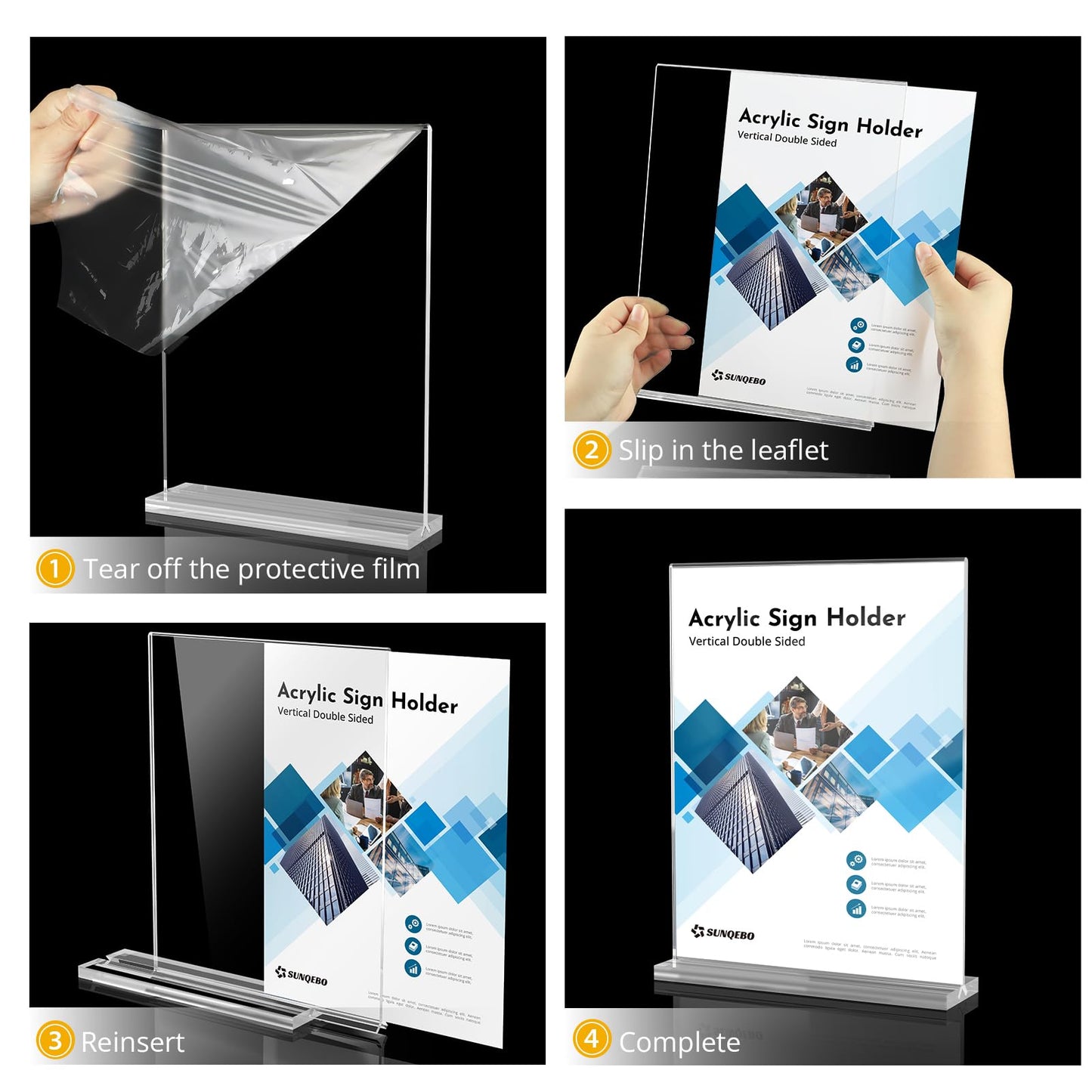 SUNQEBO 12 Pack Acrylic Sign Holder 8.5 x 11, Double Sided Clear Sign Holder Plastic Display Stands, T Shape Acrylic Table Sign Stands Flyer Paper Holder for Office Store Restaurants School Retail