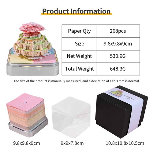 EMANNON Time Piece Calendar 2025, Time Piece Desk Calendar With LED Light, DIY Tear-Away Timepiece Calendar 3D Memo Pad Paper Carving Notepad