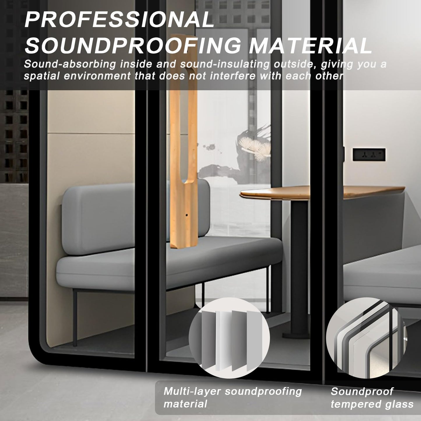 X-Comfot Outdoor Office Pod Booth with Audio Privacy - Freestanding Soundproof Booth with Black and White Frame and Wood Color Door Handle,Sound Booth with Ventilation System for Meeting (86.6IN)