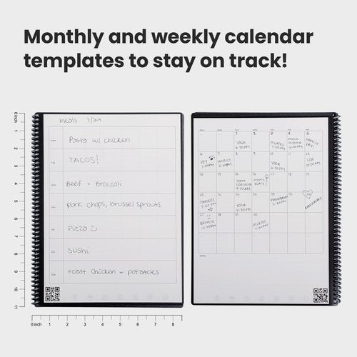 Rocketbook Fusion Reusable Undated Productivity Planner, Letter Size 8.5x11, Black - Goals, Monthly and Weekly Calendar, Daily To-do List, Lined and Dotted Notes Pages