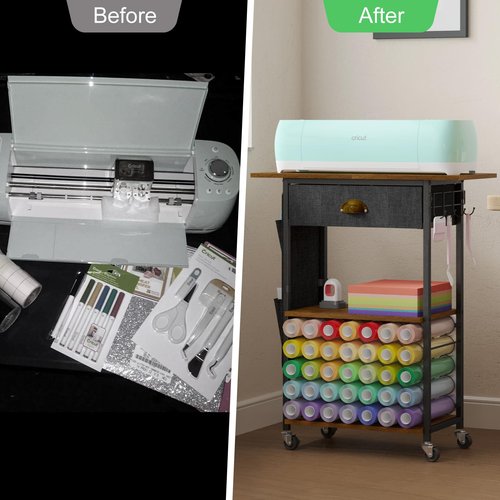 Lyuwanxian Craft Organizers and Storage Cart: Craft Room Cart for Organizing Cutting Accessories and Machine, Vinyl Roll Storage and Organization Holder, Heat Press Stand Table with Wheels