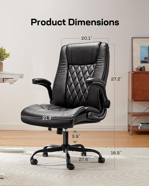 Marsail Executive Office Chair - Ergonomic PU Leather with Flip-Up Armrests | Height-Adjustable, Black