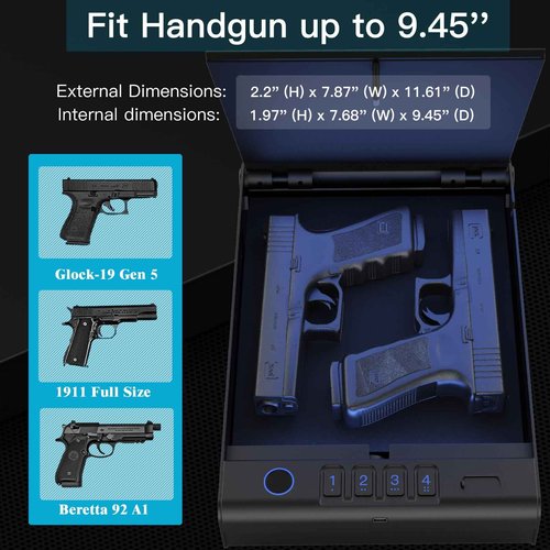 Fitsafe Biometric Gun Safe for Handguns, Quick Access with 4 Methods: Fingerprint, Digital Keypad, Key, and App，Ideal for Nightstand and Home Security