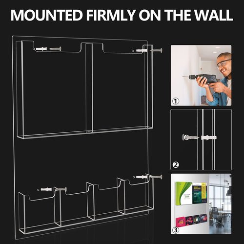 zavekia Acrylic Brochure Holder Wall Mount,Multi Pocket Acrylic Magazine Holder Literature Display Clear Pamphlet Display Holder Plastic Wall Mount Slots