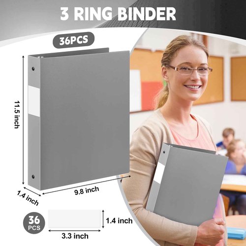 Skyygemm 36 Pcs 1 Inch 3 Ring Flexible Plastic Binders Bulk Fits Letter Size 8.5'' x 11'' Paper Holds up to 225 Sheets with 1 Pockets Versatile Binder for School Office Home(Gray)