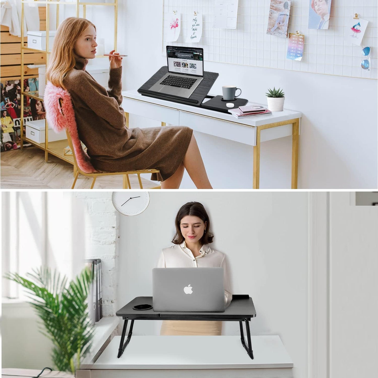 Skiennix Portable Laptop Desk - Adjustable Foldable Bed Table with Cup Holder | Black