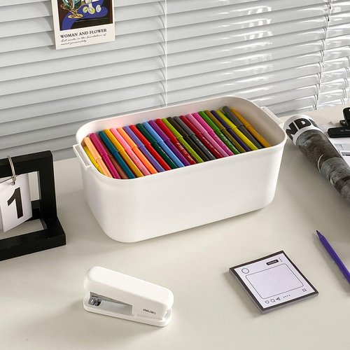 NINEWEEN 2 Pack Plastic Pencil Box with Lid, Plastic Large Home Office Supplies Storage Container for Desk, Marker Pen, Cards, Medicine, Crayons, School Stationery, White Art and Crafts Organizer