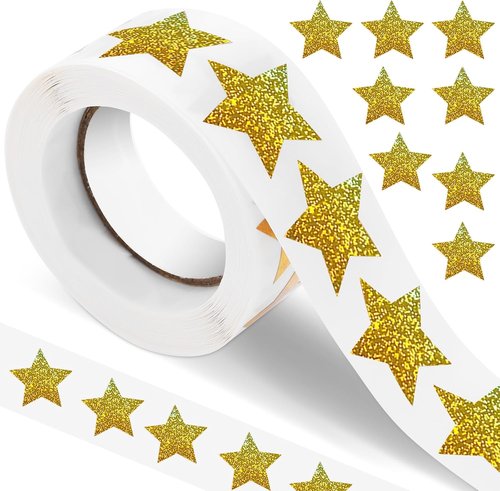 Gold Foil Star Stickers by [Brand Name] - 500 Pcs Holographic 1-Inch Sparkly Stars for Rewards & Crafts