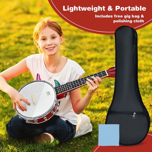 Costzon 4-String Banjo, Concert 24 Inch Closed Solid Back Banjo Ukulele w/Gig Bag, Polish Clothing, Travel Resonate Banjolele Kit for Kids & Adults, Beginner and Seasoned Player, Sapele Wood