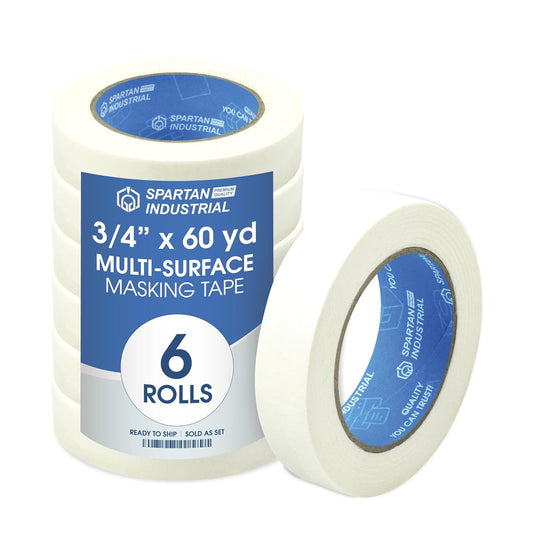 Spartan Industrial Masking Tape - 0.75" X 60 Yd for Painting & Drafting - 6 Beige Rolls, 5.5 Mil
