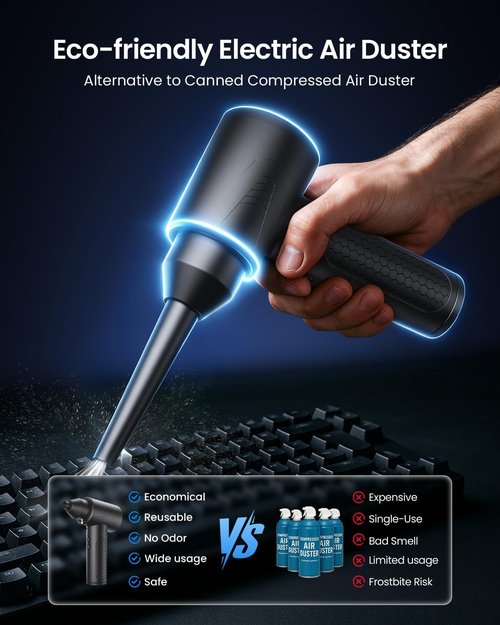 LOXP Electric Air Duster - 150,000 RPM Powerful Compressed Air Blower with LED Light & Fast Charging