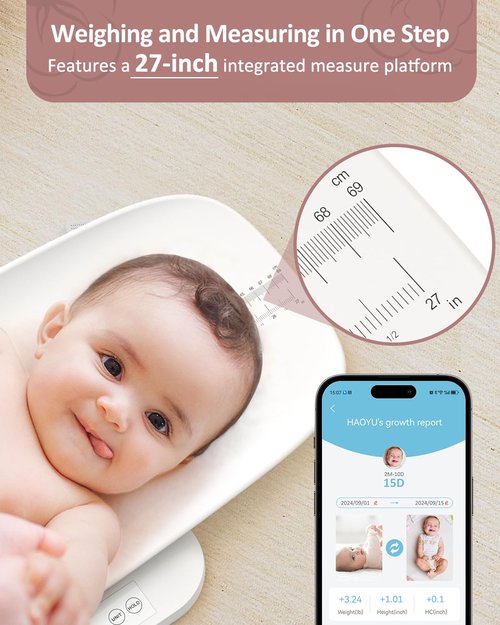 GROWNSY Smart Baby & Pet Scale - Digital Weight Tracker with App | Supports Up to 330 lbs, 27-Inch Height Measurement