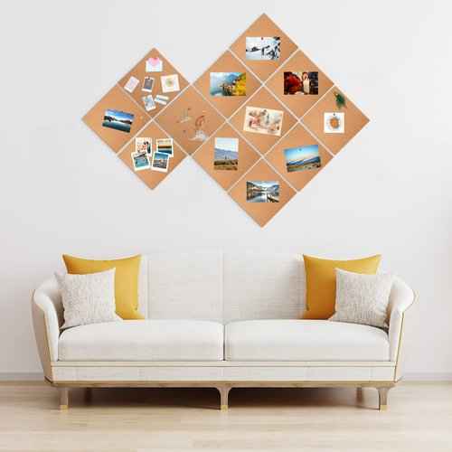 16 Pieces Cork Board Tiles 12 x 12 Square Bulletin 1/4" Thick Cork Board with 80 Self Adhesive Squares Included for Office, School and Home