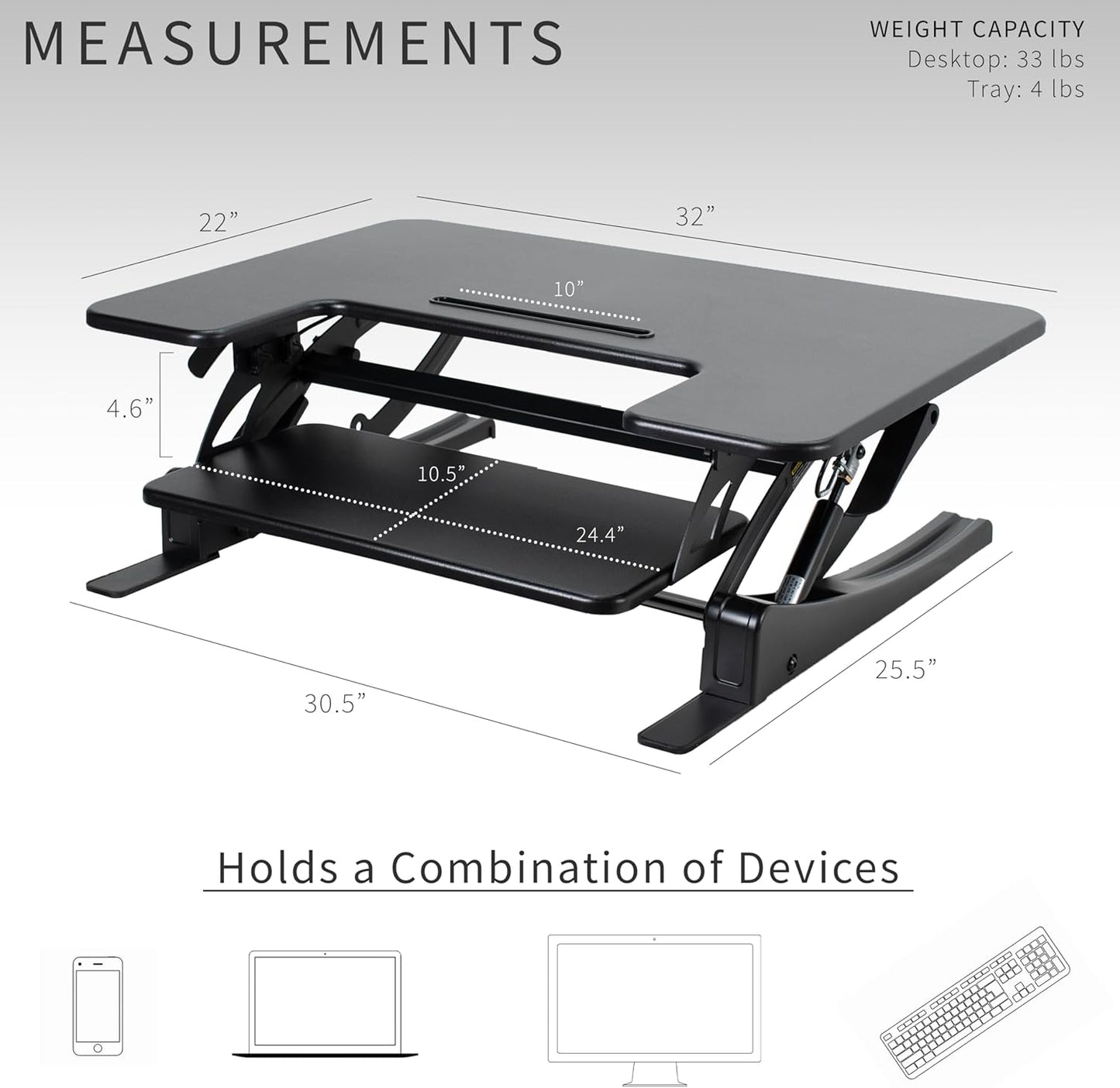 VIVO Height Adjustable Stand Up Desk Converter - Dual Monitor Riser Workstation, Black, 32 Inch