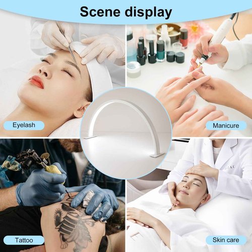 Half Moon Nail Light for Desk with Knob,29 Inches 50W, 180-Degree Illumination, 3 Color Temperature Adjustable & Dimmable for Beauty Salon Eyelash Desk Lamp, Manicure Nail Art Fill Light (White)