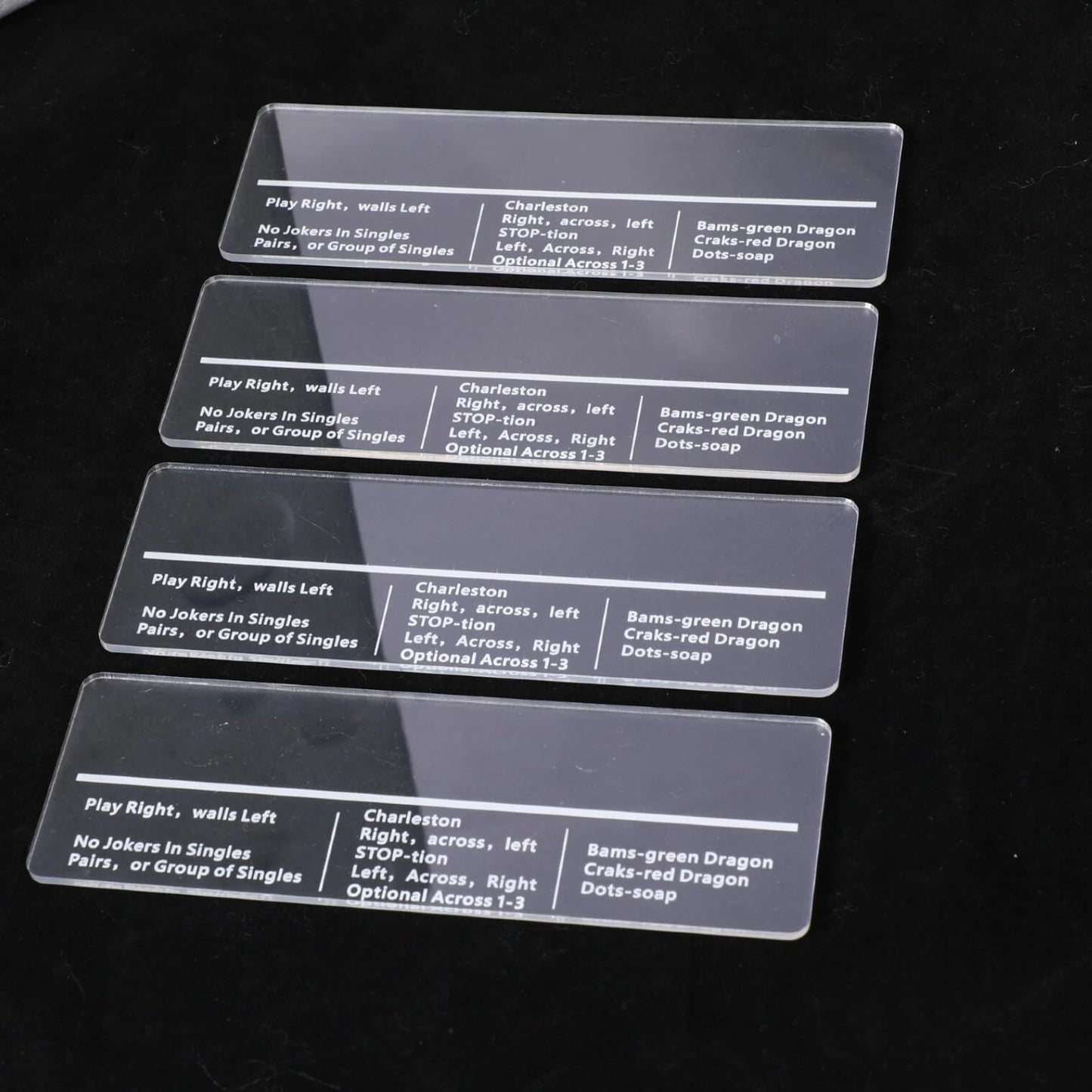 JolliLudo 4 Pcs Mahjong Line Reader with Rules Reminder Mahjong Gifts Line Reader Finder Guide Rule Helper Acrylic Clear Card Tool 2 x 6 for American Mahjjong Accessory(Transparent,Straight Edge)